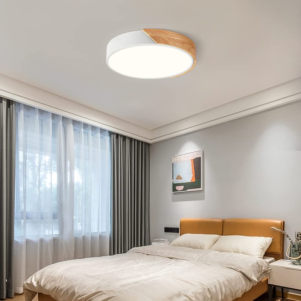 Vikaey Modern Dimmable LED Ceiling Light Fixture, 11.8in Round, White, Metal, 5CCT 2700K-6000K, Model VG202210210
