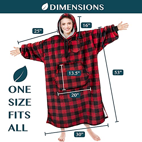 PAVILIA Blanket Hoodie for Women Red, Sherpa Wearable Blanket Men, Cozy Oversized Sweatshirt Blanket, Warm Fleece Hooded B...