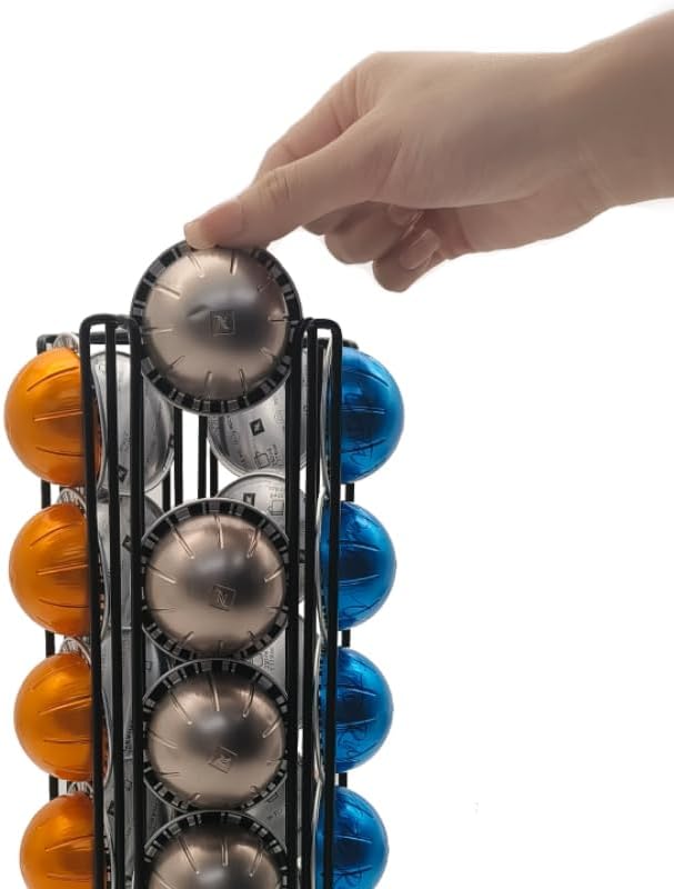 Vertuo Pod Holder Carousel Stand for 35 Nespresso Vertuo Capsule Storage Organizer with Extra Space for Coffee Mate Silent Rolling,Black