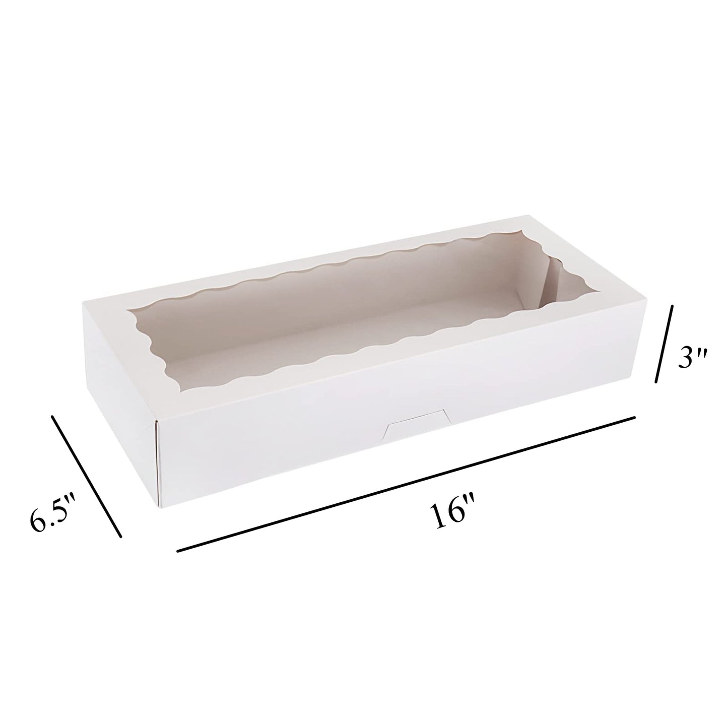 Tcoivs 30-Pack Bakery Boxes with Window 16" x 6.5" x 3", Cookie Boxes, Auto-Popup Long Treat Boxes for Cookies, Strawberries (White)