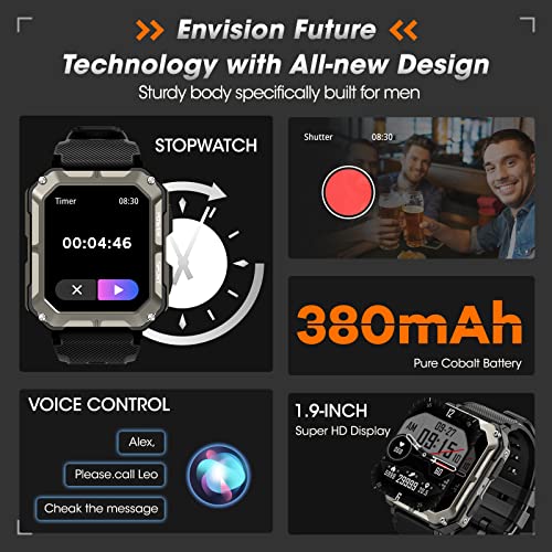 Military Smart Watches for Men(Answer/Make Call), 1.9" Outdoor Sports Fitness Tracker with Heart Rate/Blood Pressure/Sleep...