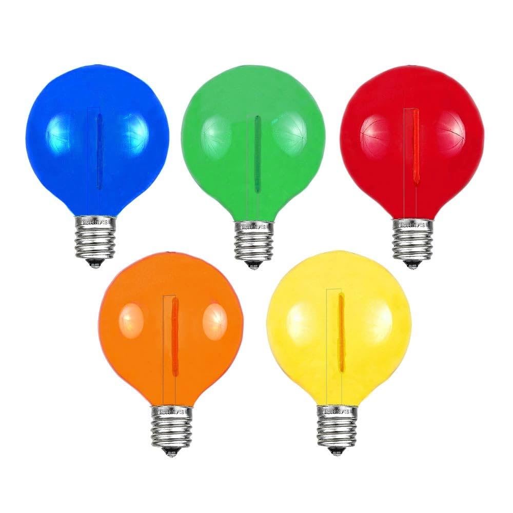 Novelty Lights 25 Pack Multicolor G40 Led Filament String Light Bulbs E12/C7 Candelabra Base 5 Watt Equivalent Shatterproof Replacement Bulbs For Patios Canopy Lighting