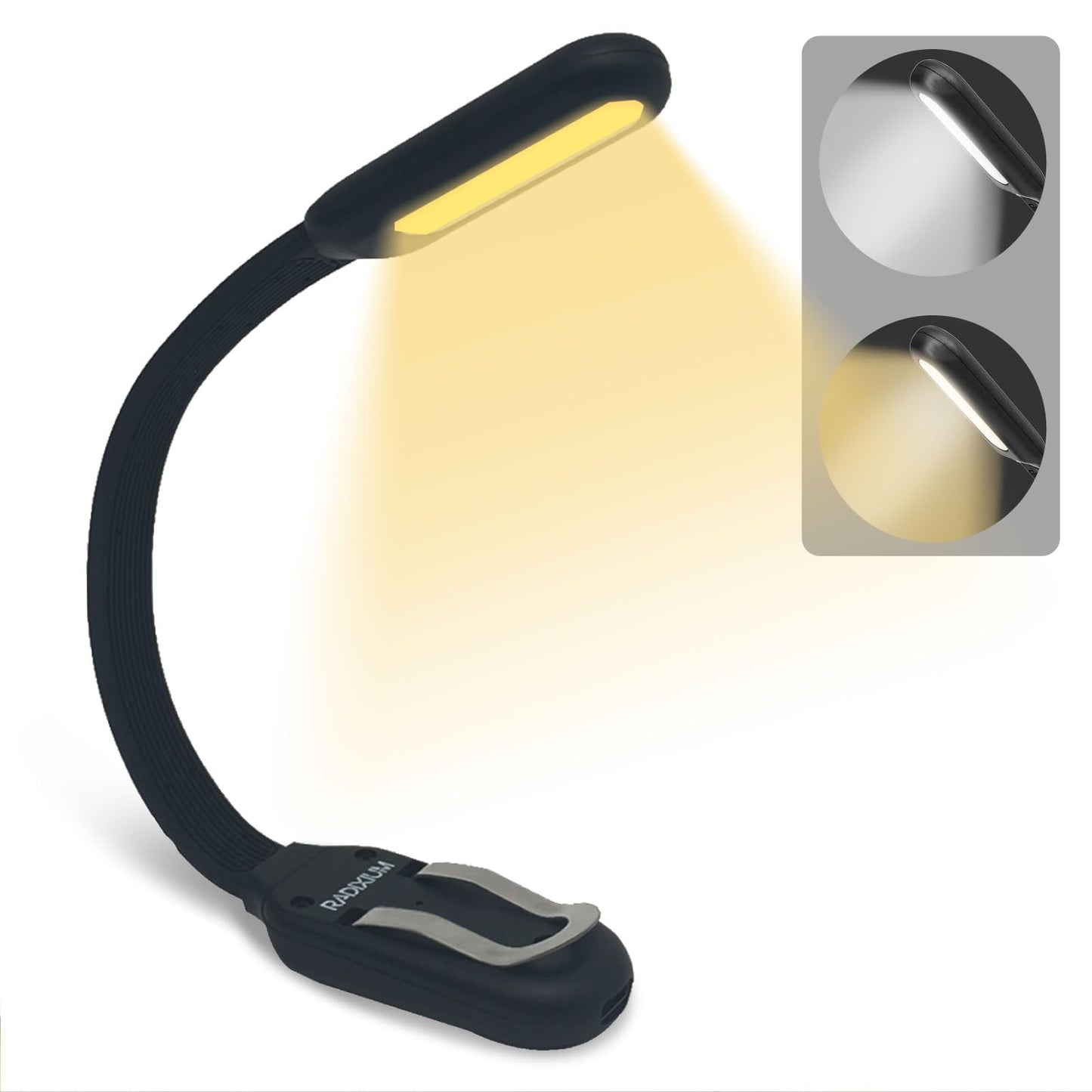 Radixium Slim Rechargeable Book Reading Light Eye Caring Led With 4 Color Temperatures Portable Clip On Book Light For Reading In Bed & Travelling. Prefect Elegant White Gift For Book Lover.(Grey)