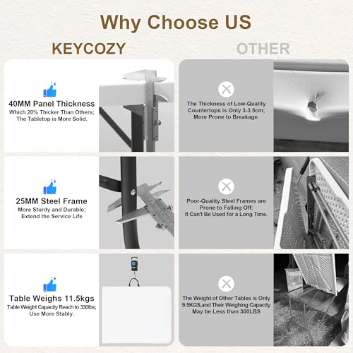 Keycozy Heavy Duty 6ft Folding Table, Portable Fold-in-Half 6 Foot Foldable Table, Table of Utility Dining Indoor Outdoor ...
