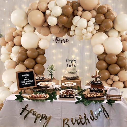 140Pcs Netural Balloon Garland Arch Kit, 5 10 12 18inch Brown Beige Nude Tan Balloons for Birthday Party Netural Bear Baby...