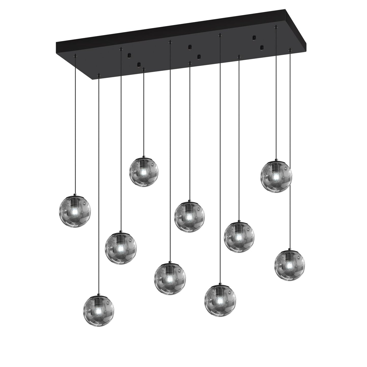 Ykolupty Rectangular Chandelier Smoke Gray Chandelier For Dining Room Large Chandeliers For High Ceiling 10-Lights Entryway Modern Lighting Fixture Globe Pendant Light For Living Room Foyer Hallway