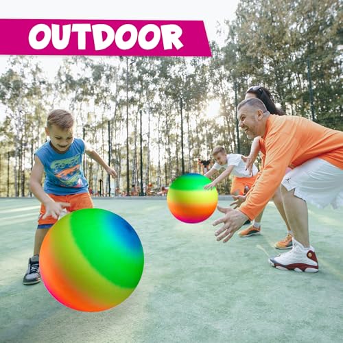 Bedwina 18 Inch Rainbow Playground Ball for Kids (Pack of 1 or 2) Jumbo Size Rainbow Inflatable Big Bouncy Kickball for Pa...