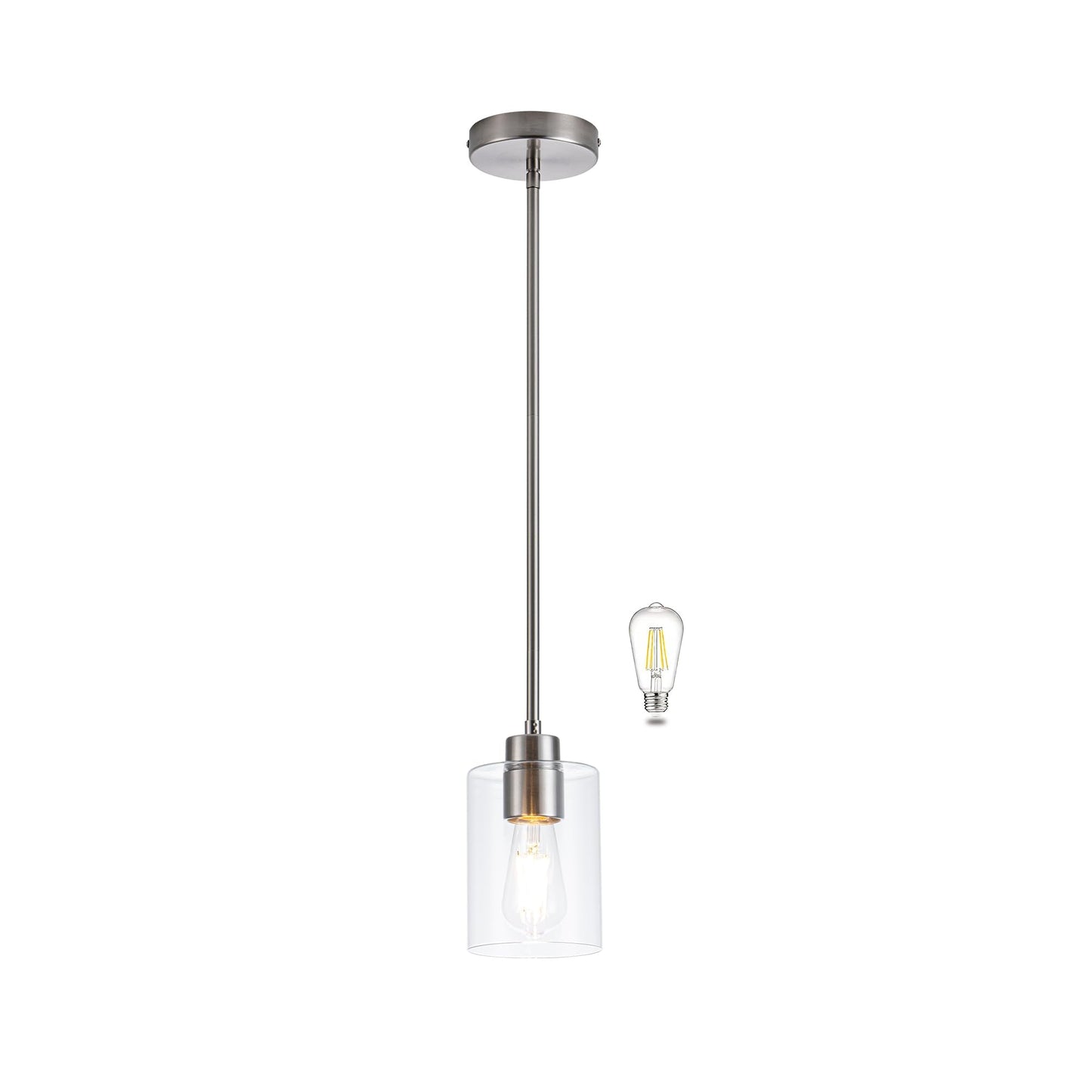 MAYNA 1 Pack Glass Pendant Light, Brushed Nickel Kitchen Island Lighting with Clear Glass Shade, Adjustable Height Hanging Light