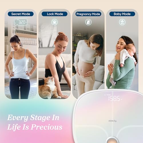 Etekcity Smart Rechargeable Scale for Body Weight, BMI, Fat, Muscle Mass, Digital Bathroom Scale with 13 Metrics, Secret M...