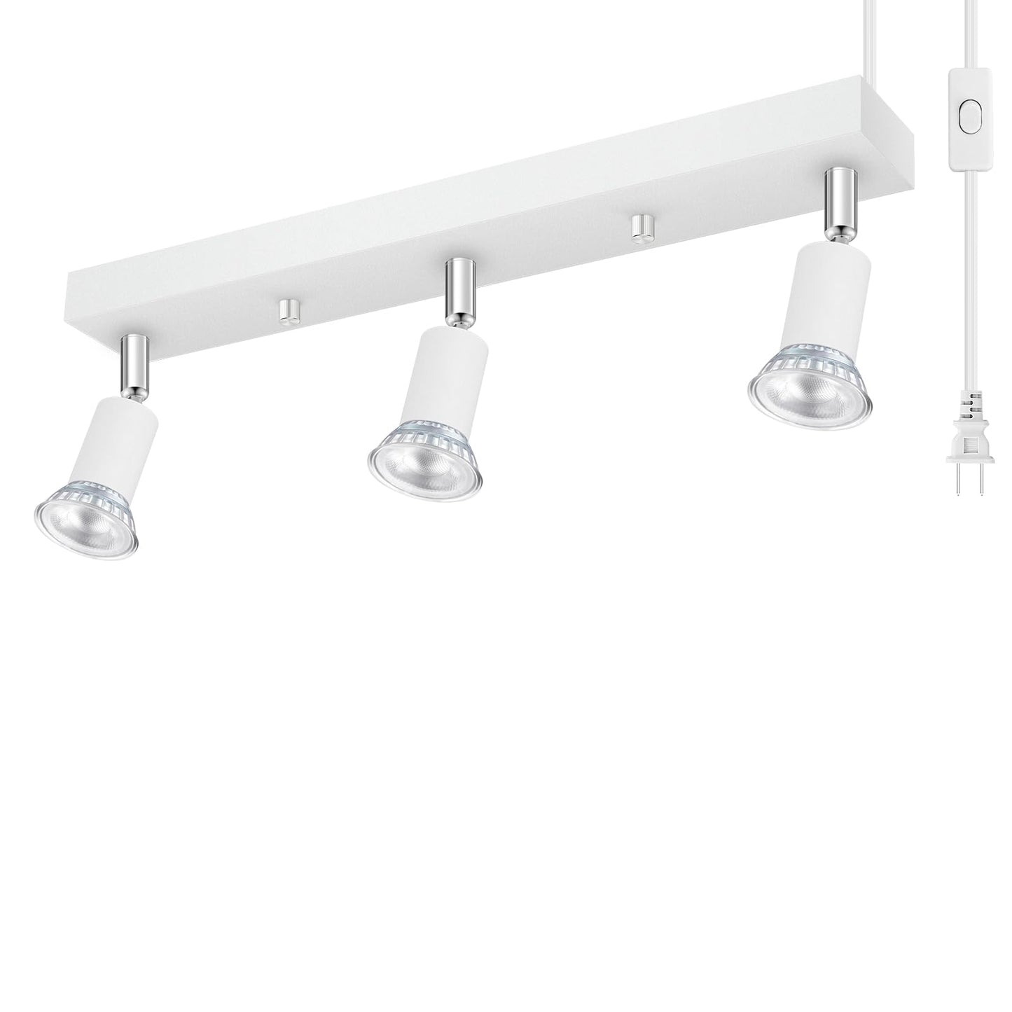 Plug-in Track Lighting, LED Track Lighting Fixtures Ceiling Kit, 16 White Plug in Wall Light with 14.8ft Cord, 3-Light Ceiling S
