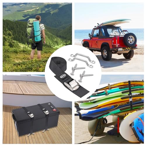 EXVITAL Battery Tie Down Strap Hold Down Kit, 1" x 48" Cooler Tie Down Kit with Non-Rusting Cam Buckle, Stainless Steel Br...