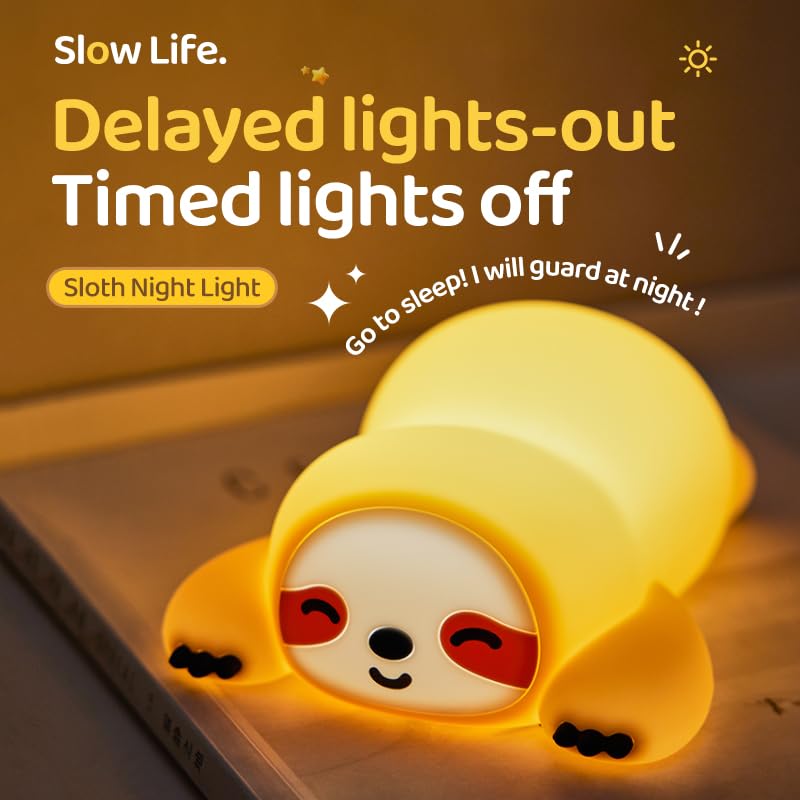 Atsui Sloth Night Light Led Squishy Novelty Animal Lamp Food Grade Silicone 3 Level Dimmable Breastfeeding Nursery Nightlight For Room Decor Funny Gifts Stuff For Boys Girls Baby Children
