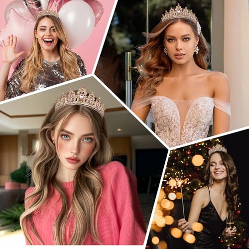 JIOMULIG Pink Rhinestone Tiara, Baroque Style, Women's Queen Crown, Adult Tiara Headband, Perfect for Parties, Prom, Weddi...