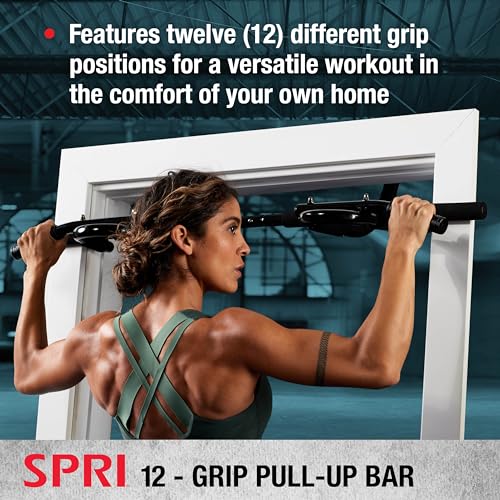 SPRI Pull Up Bar - 8-Grip and 12-Grip Door Frame Mounting Pull-Up Bar for Versatile Workouts - Rugged Steel Frame with Foa...