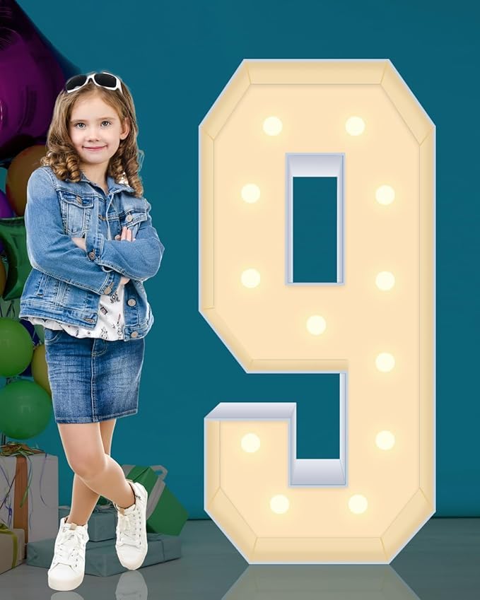 4Ft Marquee Numbers 9 Sign Large Light Up Numbers Party Decoration No Tools Easy Setup Corrugated Plastic Can Be Used For Birthdays Weddings Baby Anniversaries (Numbers 9)
