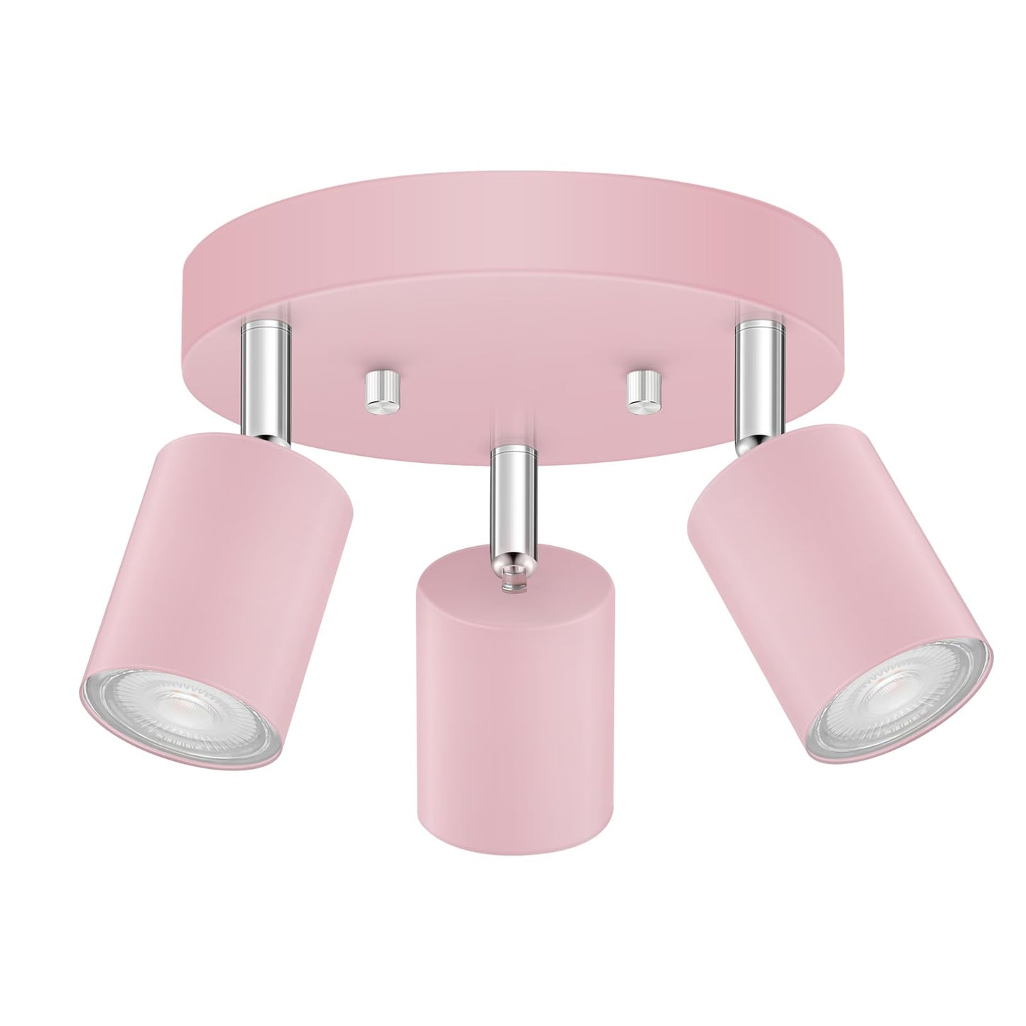Bricosmocon 3 Light Track Lighting Fixtures Ceiling Pink Round Directional Spotlight Fixtures Gu10 Flush Mount Ceiling Fixture Adjustable Modern Led Track Light For GirlS Room Bulb Not Included