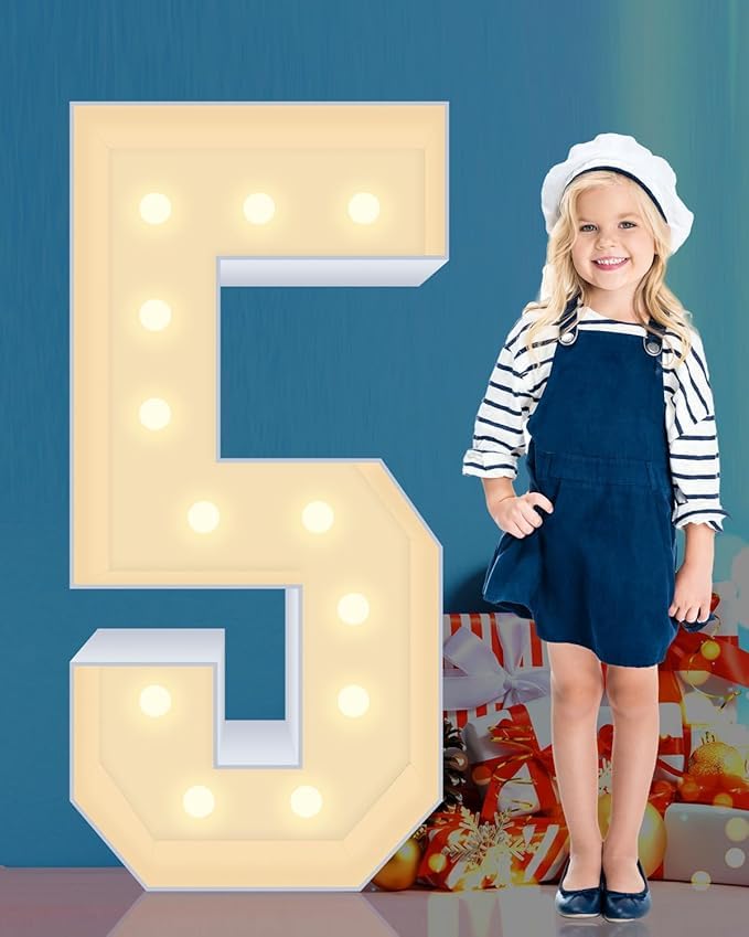 4Ft Marquee Numbers 5 Sign Large Light Up Numbers Party Decoration No Tools Easy Setup Corrugated Plastic Can Be Used For Birthdays Weddings Baby Anniversaries (Numbers 5)
