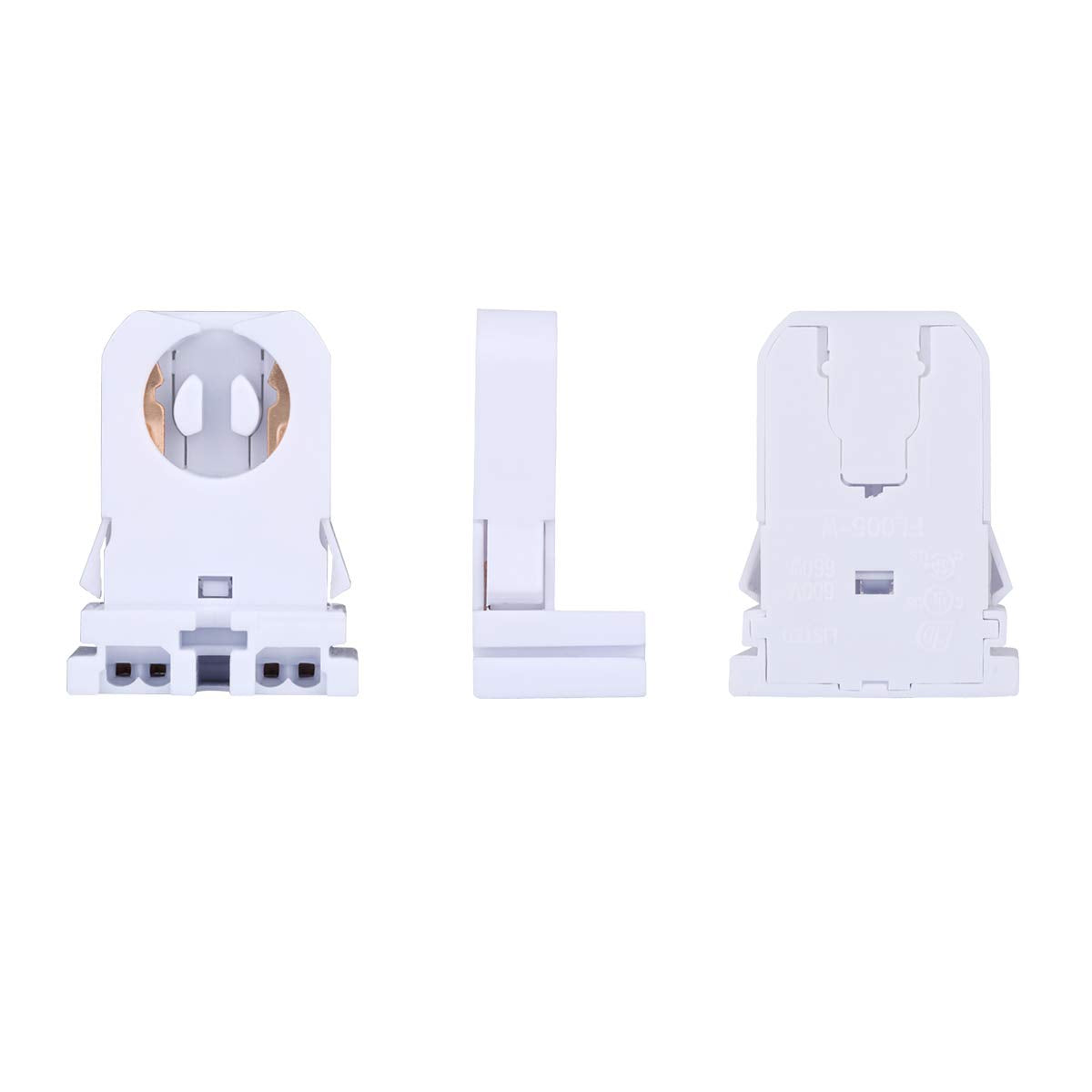 Jomitop G13 T8 Bi-Pin Socket Tombstone Lamp Holder, Copper, 50 Pack, Non-Shunted For Led Fluorescent Tube Replacement