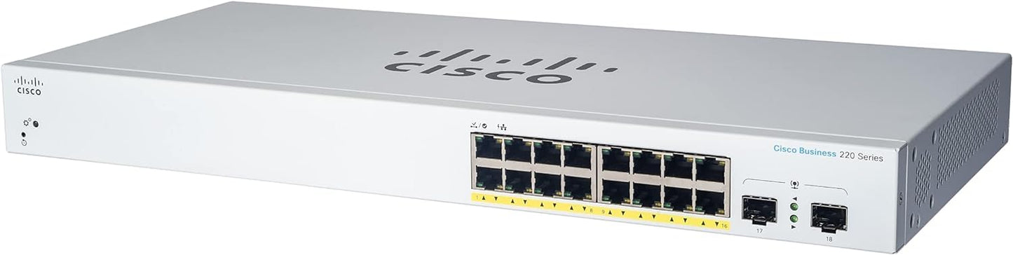 Cisco Business Cbs220-16T-2G Smart Switch | 16 Port Ge | 2X1G Sfp | 3-Year Limited Hardware Warranty (Cbs220-16T-2G-Na)