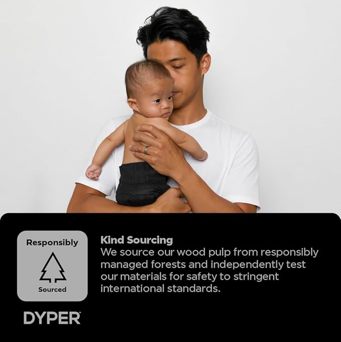 DYPER - Charcoal Enhanced Day & Overnight Disposable Baby Diapers - Made with Plant-Based* & Honest Ingredients, Hypoallergenic for Sensitive Skin - Size 5, (144 Count)