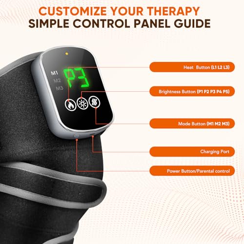 JVKOOL Knee Massager with Heating and Red Light Therapy: Infrared Light Therapy Vibration Moodes Knee Brace for Women - Mu...