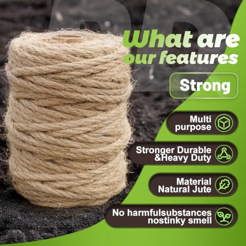 PerkDecor 5MM x 150FT Jute Rope 16Ply Heavy Duty and Thick Twisted Rope for Crafts Gardening Cat Scratcher Scratching Post...