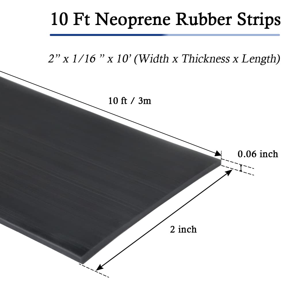 Neoprene Rubber Strips Self Adhesive Solid Rubber Sheets, Rolls & Strips for DIY Gaskets Crafts Pads Seals Warehouse Flooring Neoprene Sheet with Adhesive Backing (2" Wide x 1/16" Thick x 10' Long)