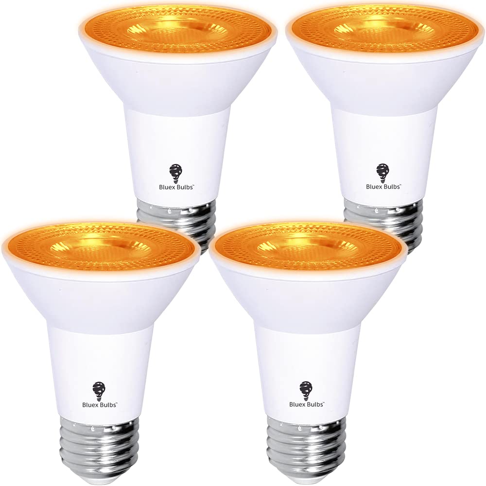 4 Pack Bluex Led Par20 Flood Orange Light Bulb - 4W (40Watt Equivalent) - Damp Rated Dimmable - E26 Base Orange Led Lights Party Decoration Porch Home Lighting Holiday Flood Lights