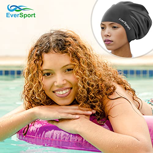 EverSport Large Swim Cap for Braids and Dreadlocks, Waterproof Silicone Swimming Cap for Women Men Keep Hair Dry