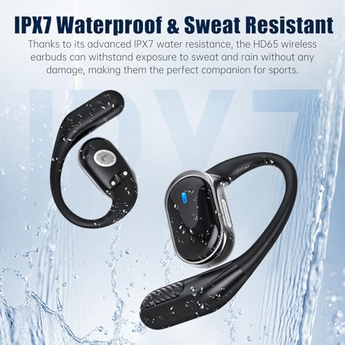Open Ear Wireless Earbuds Bluetooth 5.4 Headphones, 50H Playtime Stereo Earphones with ENC Noise Cancelling, IPX7 Waterpro...
