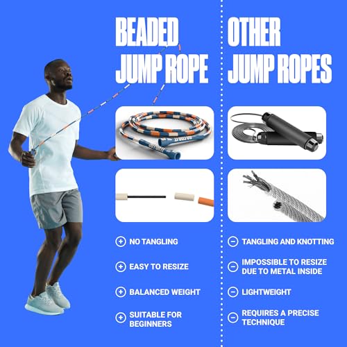 Sportbit Elite Beaded Jump Rope – Adjustable for Kids & Adults, Durable Fitness Skipping Rope for Cardio, Gym, Home & Outd...