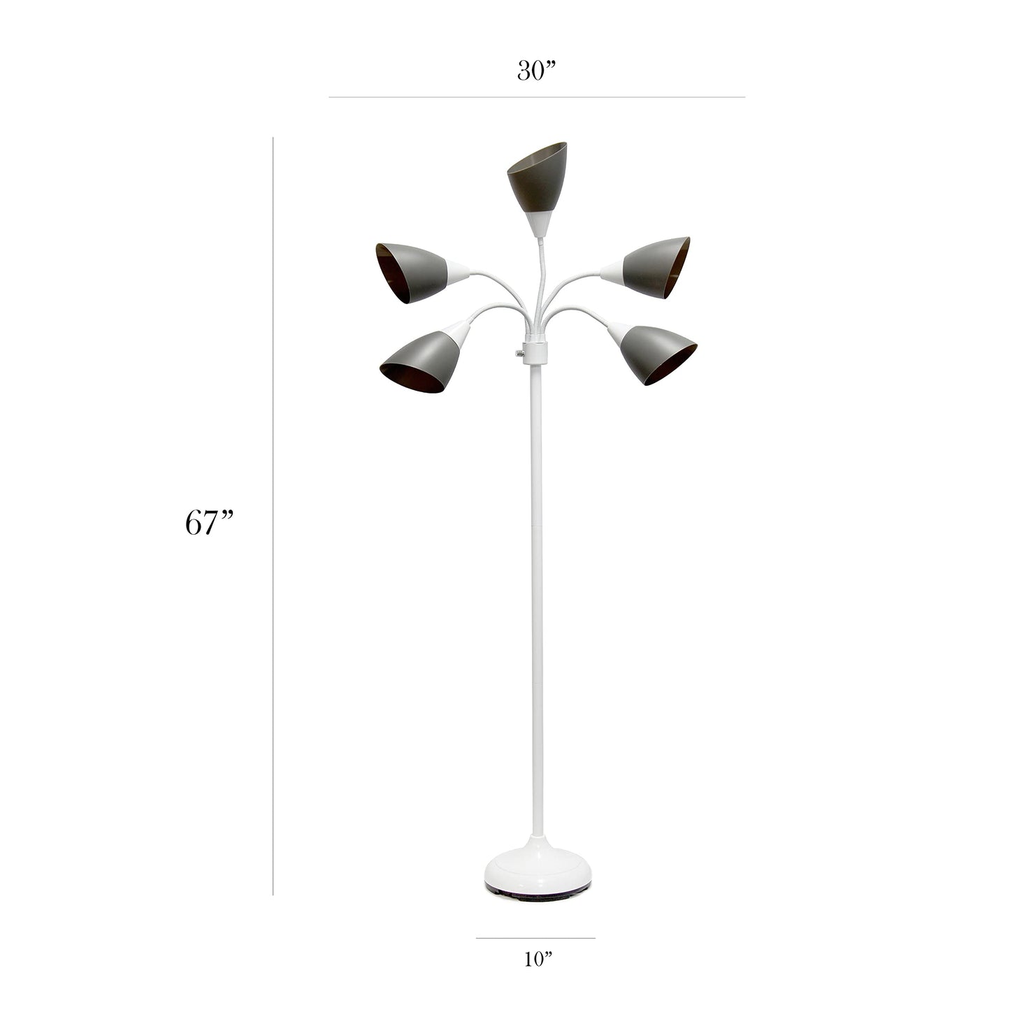 Simple Designs LF2006-GOW 67in White Gooseneck Floor Lamp with Gray Shades for Kids Bedroom, Playroom, Living Room, Office