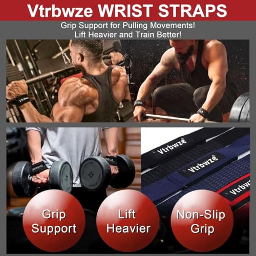 Vtrbwze Gym Lifting Straps for Weightlifting & Deadlift - Non-Slip Silicone Grip, Padded Wrist Support for Bodybuilding, W...