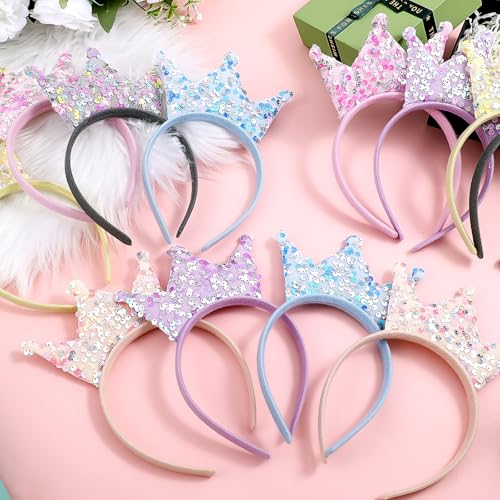Grevosea 12 Pcs Princess Crown Headbands, Glitter Sequin Crown Headband Sequin Tiaras and Crowns Hair Accessories for Girl...