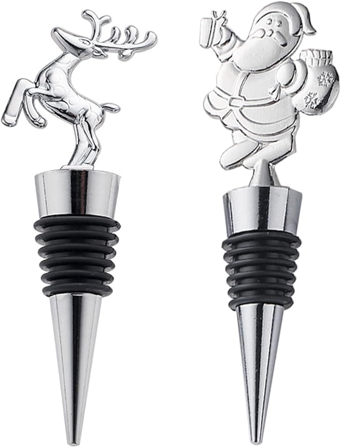 2 Pack Christmas Wine Stopper Alloy Wine Bottle Stoppers for Christmas Decorative Winter Decor Holiday Wedding Party Supplies, Wine Accessories Gift for Hostess - Xmas Wine Bottle Corkers