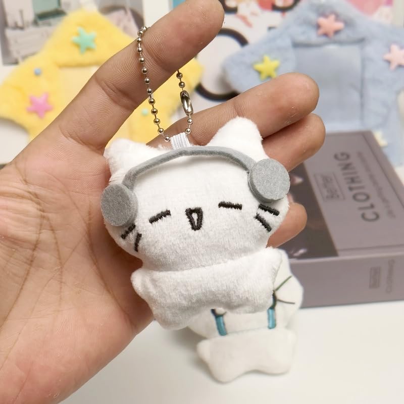 PUCAPOCO Cute Headphones Cat Keychain Kawaii Plush Kitten Bag Charms for Couples BFF Bag Backpack Handbag Purse Car 2PCS (headphone cat)