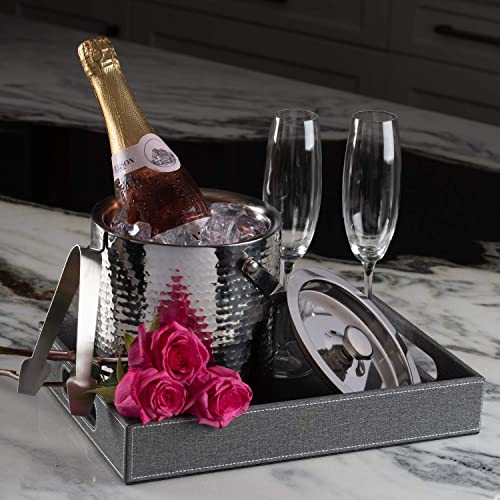 Hammered Ice Bucket - Ice Bucket with Tongs - Insulated Ice Bucket with Lid - Double Wall Ice Bucket 3 Quarts - By Colleta...