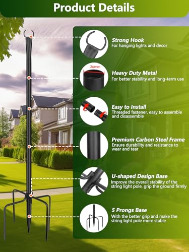 LRYXEG String Light Poles for Outside 4 Pack, 10ft Metal Outdoor String Light Poles for Deck - Ideal for Patio, Garden, Ya...