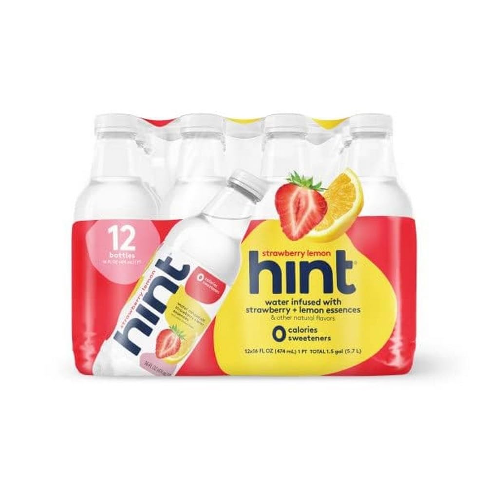 Hint Water Strawberry Lemon, Pure Water Infused with Strawberry and Lemon, Zero Sugar, Zero Calories, Zero Sweeteners, Zero Pres