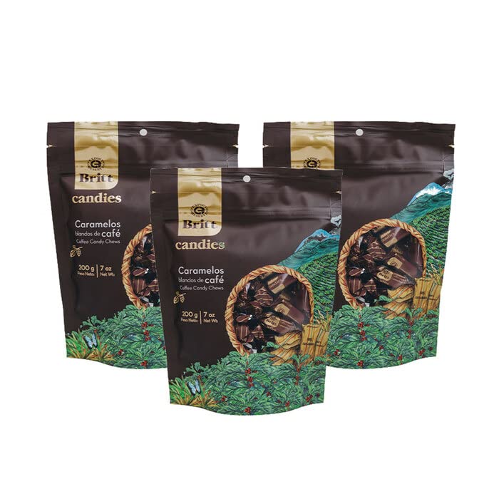 Caf Britt - Costa Rican Coffee Candy Chews (200 g.) (3-Pack) (50 units per pack) (Individually Wrapped) - 100% Gourmet Coffee