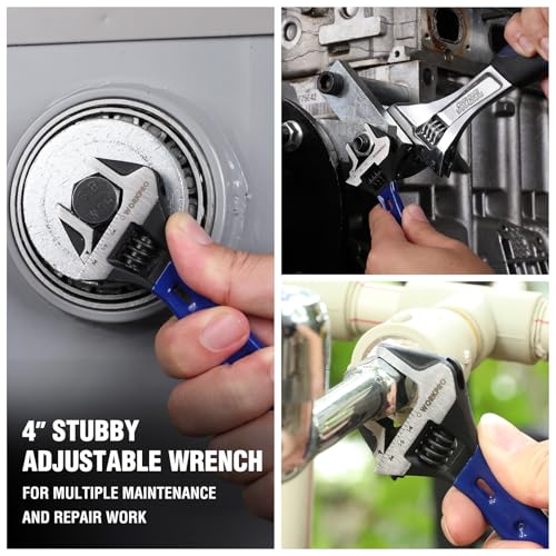 WORKPRO 4-Inch Stubby Adjustable Wrench, 0.94-Inch Extra Wide Jaw Opening Wrench, Metric/SAE Scales, Cr-V Steel, Ideal for...