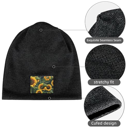YANYU Plants Theme Sunflower Print Lightweight Waffle Pullover Hat Men Women Winter Headwear Outdoor Camping Travel