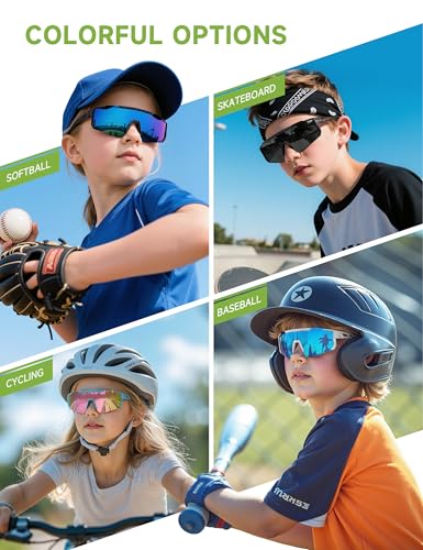 Foliful Kids Polarized Baseball Sunglasses for Boys Girls - Youth Softball Cycling Sports Sunglasses UV Protection Goggles