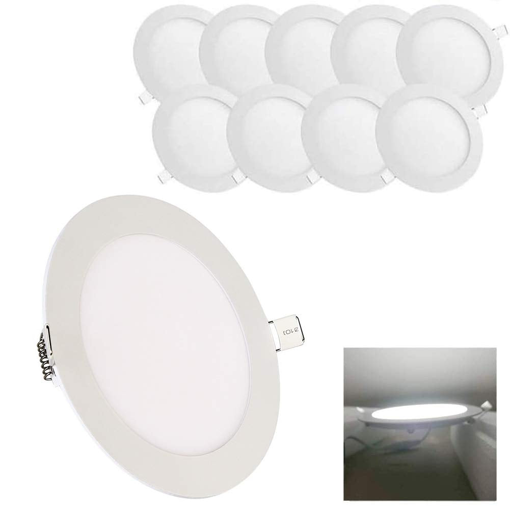 HMINLED 8 Inch 18Watt Ultra Thin Round LED Recessed Panel Spot Lighting, 140 Watt Retrofit Ceiling Downlight, 6500K Cool White,