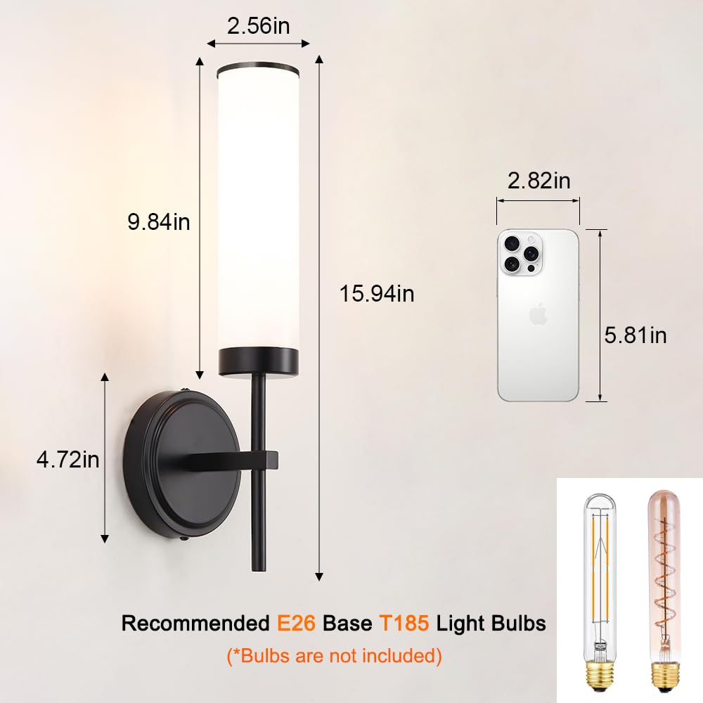 Matte Black Wall Sconces Set Of 2 Modern Bathroom Sconces Wall Lighting With Opal White Glass Vanity Light Fixtures For Bathroom Wall Mount Lights For Living Room Bedroom Hallway Hardwired