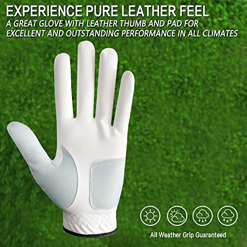 Amy Sport Golf Gloves Men Left Hand Right Handed Golfer 3 Pack with Ball Marker Soft Leather Weathersof Grip Mens Glove Si...