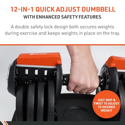 BodySport 40 Pound Adjustable Dumbbells – Includes 12 Free Weights, Ranging from 3 to 40 Pounds, Ideal for Home Gym Workou...
