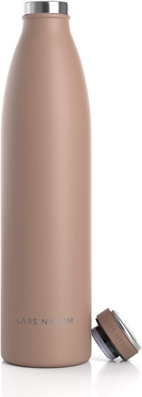 LARS NYSØM Stainless Steel Insulated Water Bottle 12oz 17oz 25oz 34oz 51oz | BPA-free Insulated Thermo Flask for Hot and Cold Beverages | Leakproof Drinking Bottle (Café au Lait, 34oz)