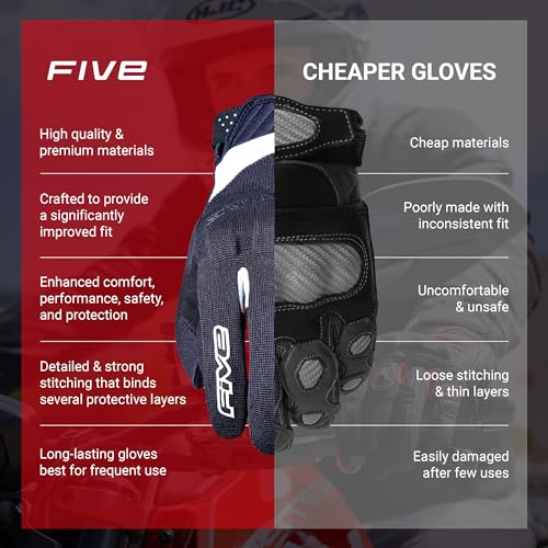 FIVE GLOVES RS3 Evo Motorcycle Gloves for Men, Urban Riding Gloves for Motorcycle, Scooter and More – Black, Black-Red and...
