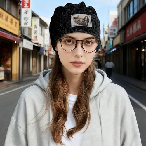 Old Viking Boats Print Lightweight Waffle Pullover Hat Men Women Winter Headwear Outdoor Camping Travel